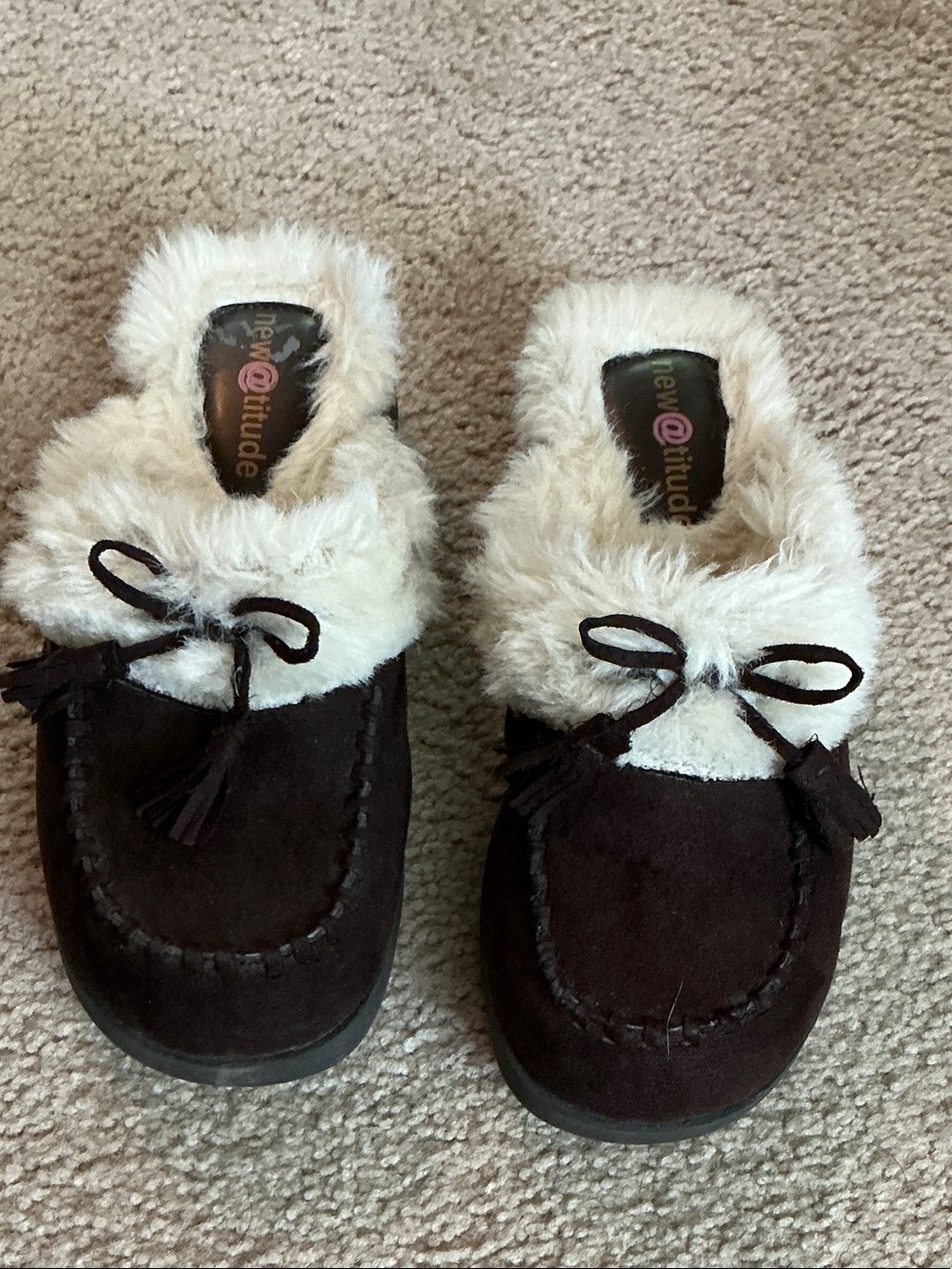 Women's Brown Suede-Look Faux Fur Mule Slippers